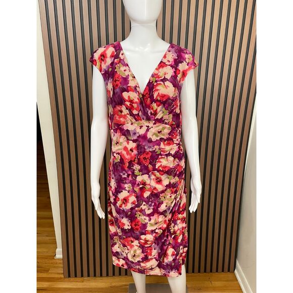 Lauren Ralph Lauren Women's Dress Fit & Flare Knee Length 12 Purple Floral - Picture 1 of 8